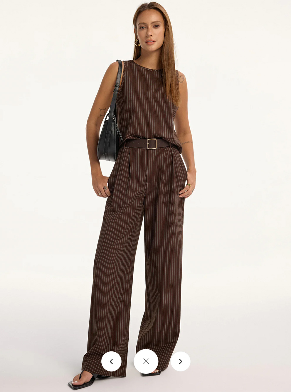 NWT Commense Pinstripe Sleeveless Top and Pants Set with Belt Sz S